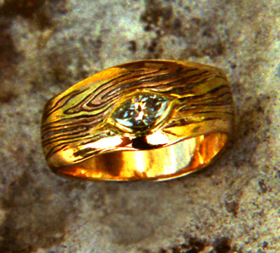 18_k-Mokume-Band-with-marquise-diamond
